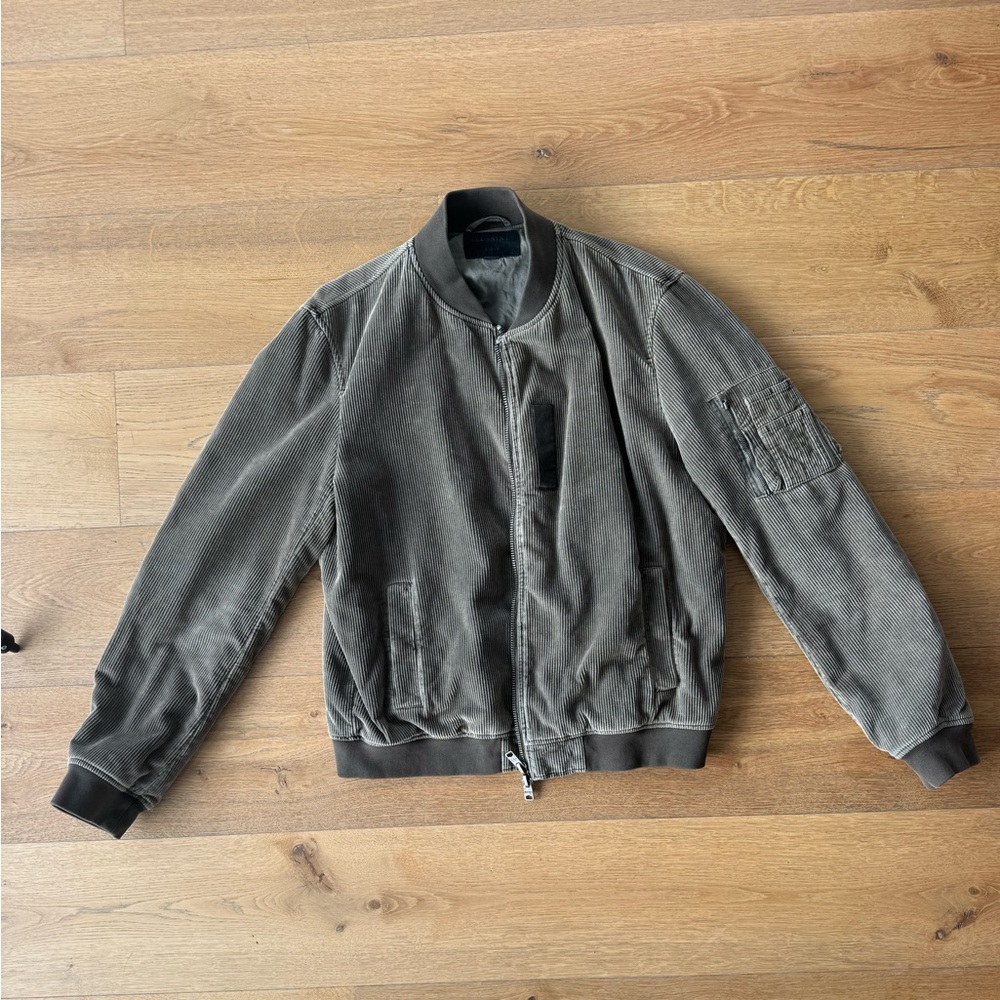 AllSaints Men's Corduroy Bomber Jacket in Olive Gray
